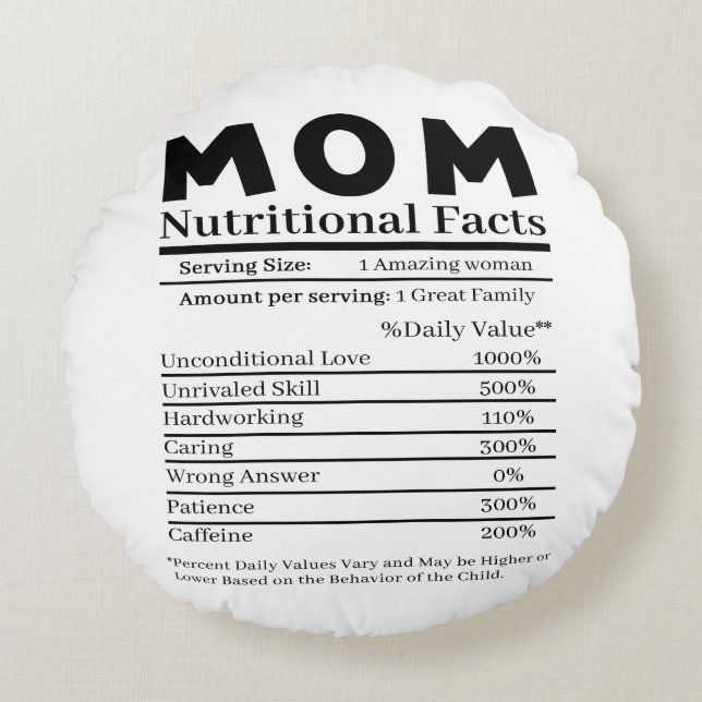 Mamma näringsmässiga fakta rund kudde (Framsidan)