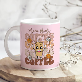 "Mamma Needs Coffee" Retro Pastel-Blommigt Kaffemugg