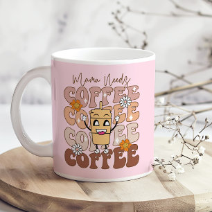 "Mamma Needs Coffee" Retro Pastel-Blommigt Kaffemugg
