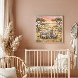 Mamma Noshörning och Kalv Barnkammare Poster