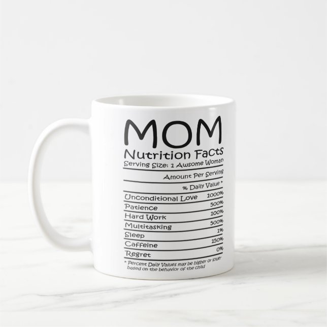 Mamma Nutritional Facts Funny Mors dag Kaffemugg (Vänster)