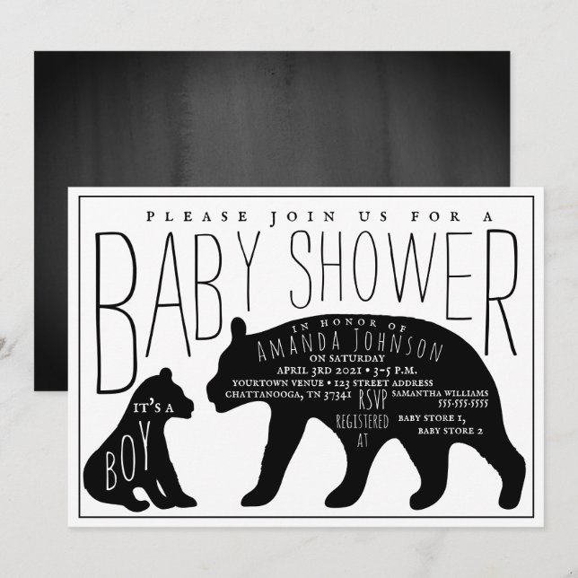Mamma och Baby Bear Boy Baby Shower Inbjudningar (Fram/baksida)