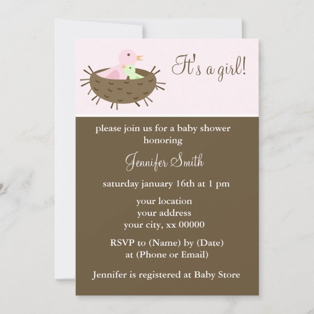 Mamma och Baby Bird Girl Baby Shower Inbjudningar (Framsida)