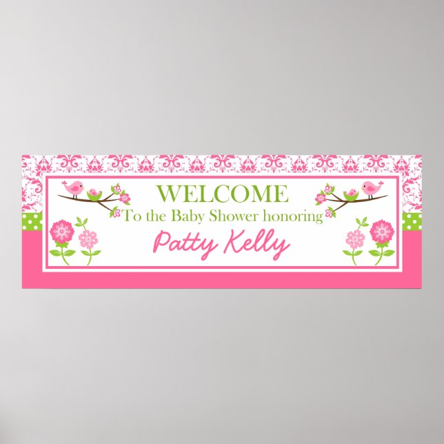 Mamma och Baby Bird rosa Shower Banner Personalize Poster (Framsidan)