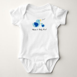 Mamma och Baby Bird Singing, Cute Blue Feather Bir T Shirt