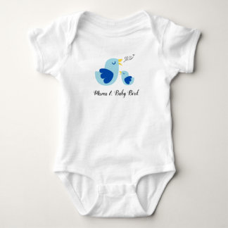 Mamma och Baby Bird Singing, Cute Blue Feather Bir T Shirt