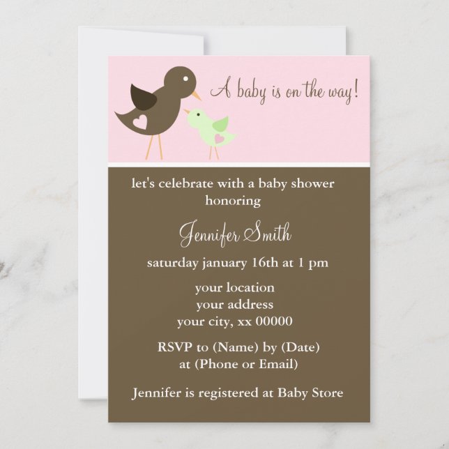 Mamma och Baby Birds Baby Shower Inbjudningar (Framsida)