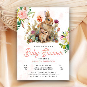 Mamma och Baby Blommig Kanin Bebis Shower Inbjudningar