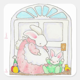 Mamma och Baby Bunny Sticker-märkre Fyrkantigt Klistermärke