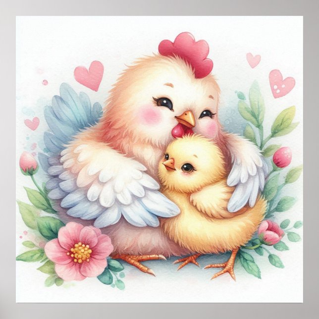 Mamma och Baby Chicken Poster (Framsidan)