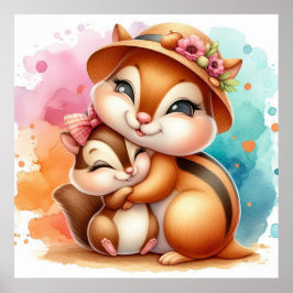 Mamma och Baby Chipmunk Poster