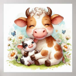 Mamma och Baby Cow Poster