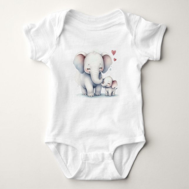 Mamma och baby elefant akvarell t shirt (Framsida)