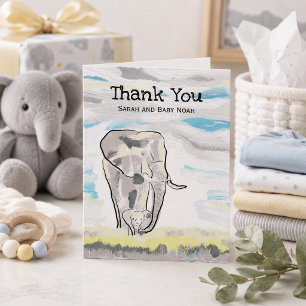 mamma och baby elefant Baby Shower Tack Kort
