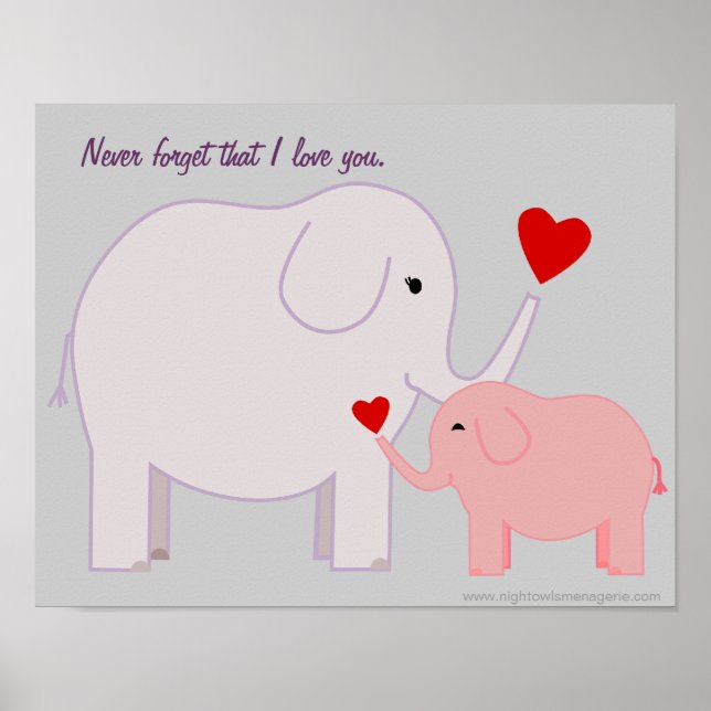 Mamma och Baby elefant i Poster Rosa och Lila (Framsidan)