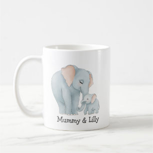 Mamma och Baby Elephant - Anpassningsbar Family Mu Kaffemugg