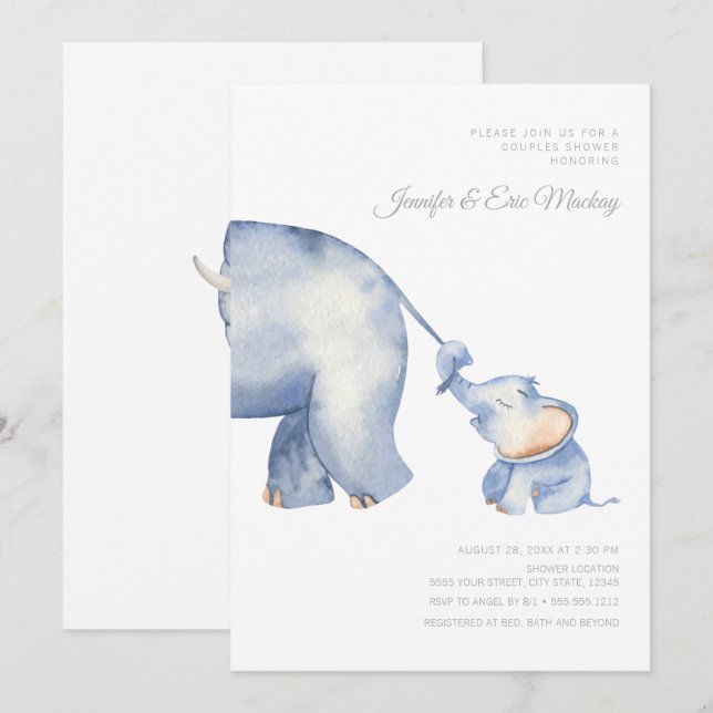 Mamma och Baby Elephant Baby Shower Inbjudningar (Fram/baksida)