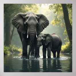 Mamma och Baby Elephant i African-Rainforest Poster