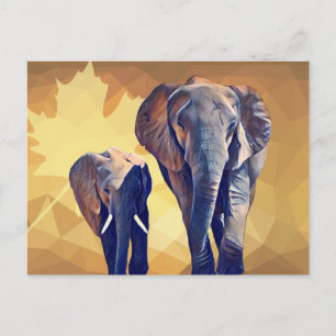 Mamma och baby Elephant i Fall Vykort