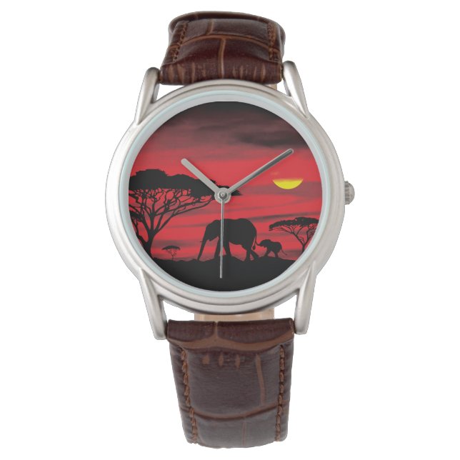 Mamma och Baby Elephant i Serengeti Armbandsur (Framsida)