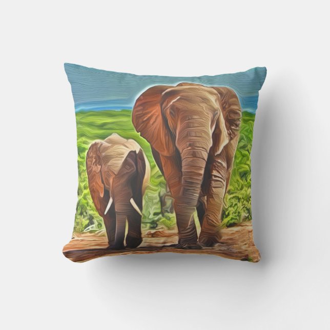 Mamma och Baby Elephant Kudde (Framsida)
