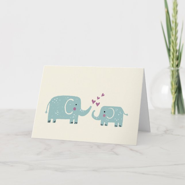 Mamma och Baby Elephant Mors dag Card Kort (Framsida)