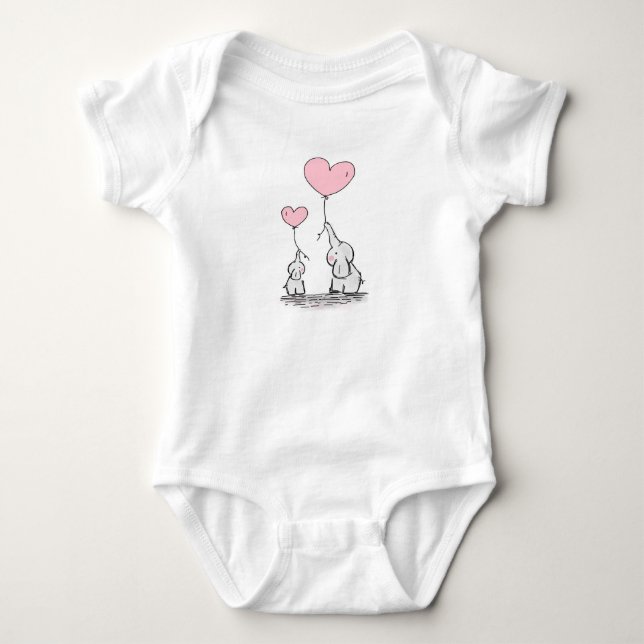 Mamma och Baby Elephant One-Biet Barnkläder T Shirt (Framsida)