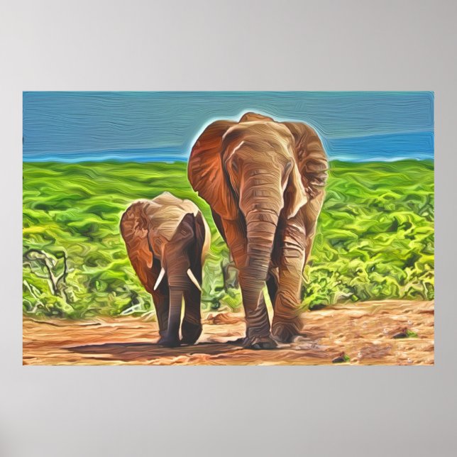 Mamma och Baby Elephant Poster (Framsidan)