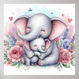 Mamma och Baby Elephant Poster