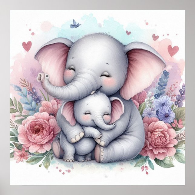 Mamma och Baby Elephant Poster (Framsidan)
