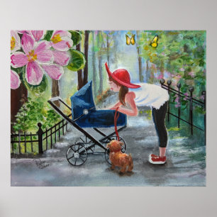 Mamma och baby... En promenad i parken Poster