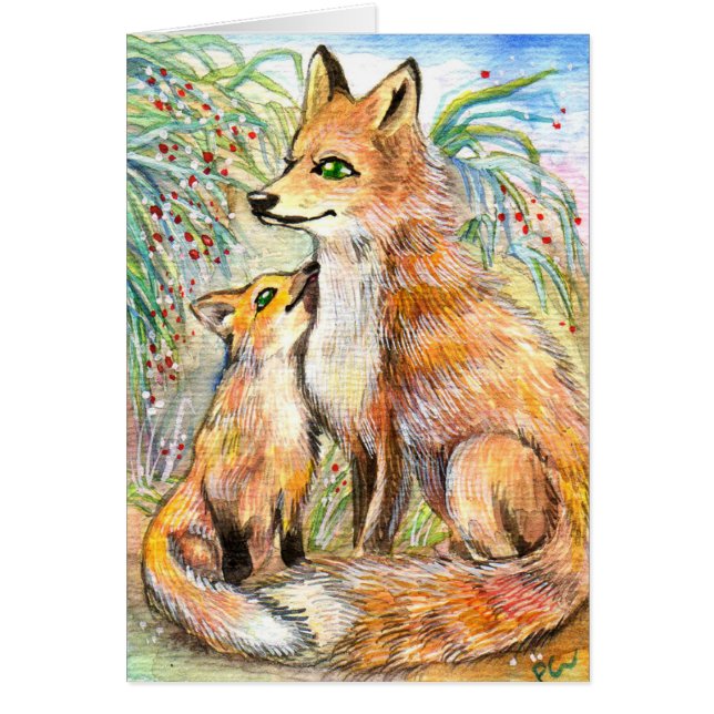 Mamma och Baby Fox OBS Kort (Framsidan)