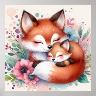 Mamma och Baby Fox Poster