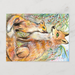 Mamma och Baby Fox Vykort