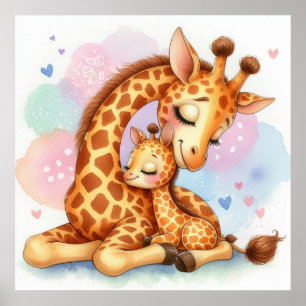 Mamma och baby giraff poster