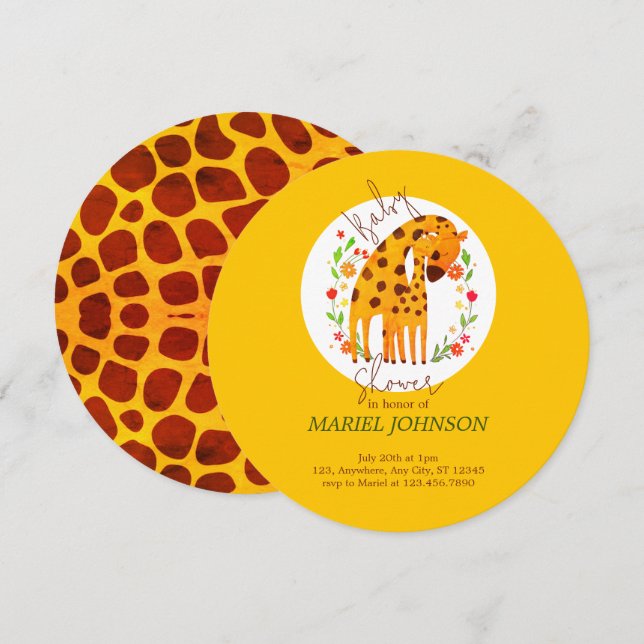 Mamma och Baby Giraffe Baby Shower Inbjudningar (Fram/baksida)