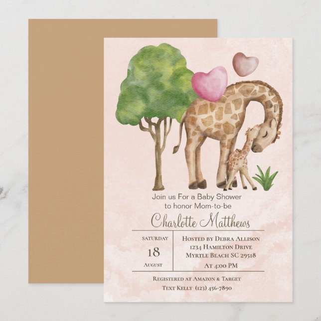 Mamma och Baby Giraffe Jungle Sarfari Baby Shower Inbjudningar (Fram/baksida)
