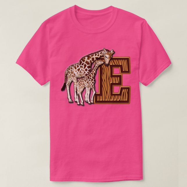Mamma och Baby Giraffe Monogram E T Shirt (Design framsida)