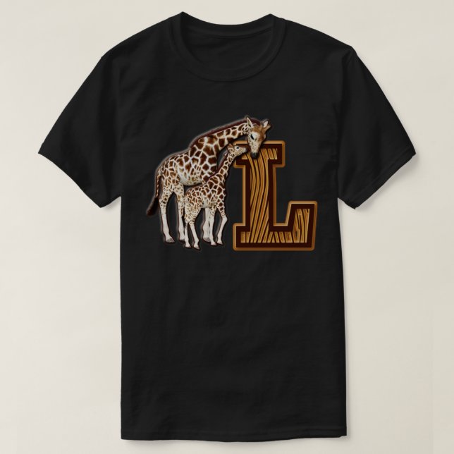 Mamma och Baby Giraffe Monogram L T Shirt (Design framsida)
