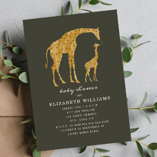 Mamma och Baby Giraffe Mörk Neutralt Baby Shower Inbjudningar