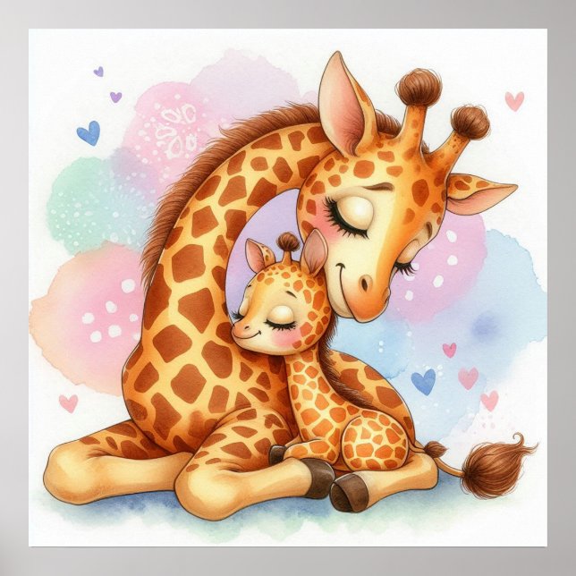 Mamma och Baby Giraffe Poster (Framsidan)