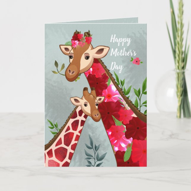 Mamma och Baby Giraffes Cute Mors dag-kort Kort (Framsida)