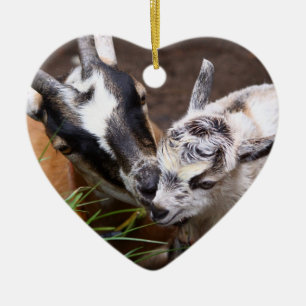 Mamma och Baby Goat Julgransprydnad Keramik