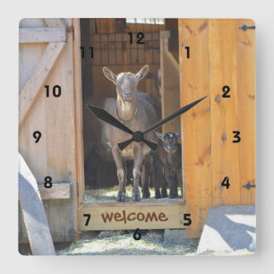 Mamma och Baby Goat Welcome Wall Clock Fyrkantig Klocka
