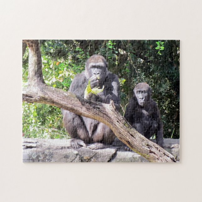 Mamma och Baby Gorilla Puzzle Pussel (Horisontell)
