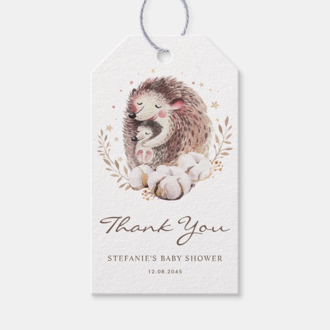 Mamma och Baby Hedgehog Baby Shower Tack Presentetikett (Framsidan)