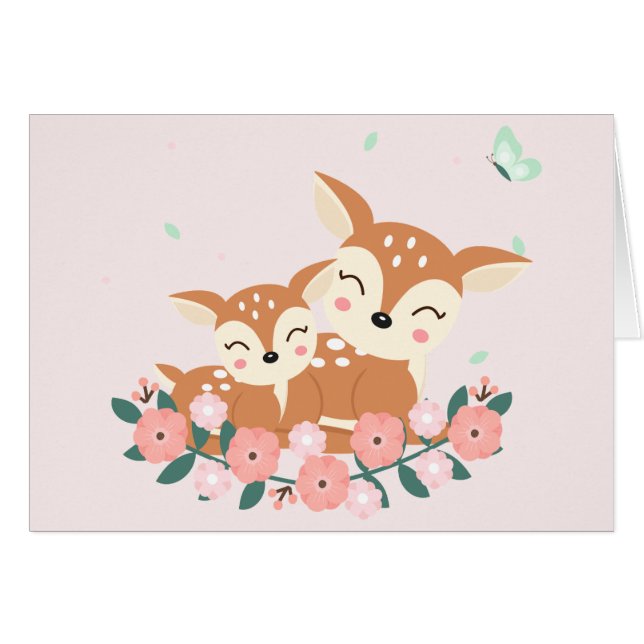 Mamma och baby hjort Mors dag Hälsningskort (Framsidan Horizontal)