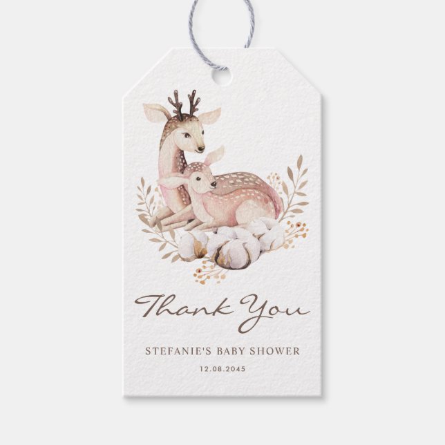 Mamma och Baby Hjort Woodland Baby Shower Tack Presentetikett (Framsidan)
