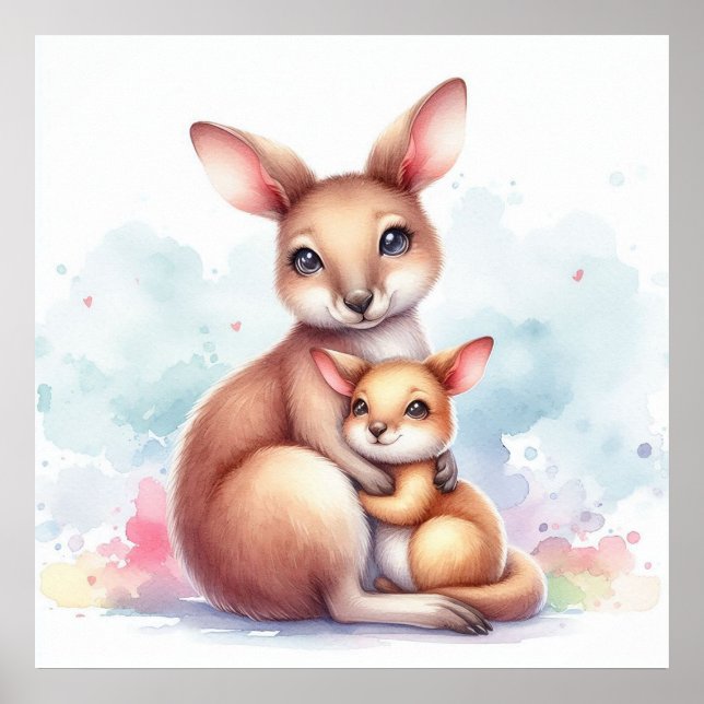 Mamma och Baby Kangaroo Poster (Framsidan)