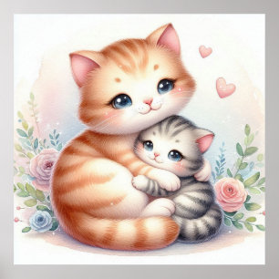 Mamma och Baby Kitten Poster